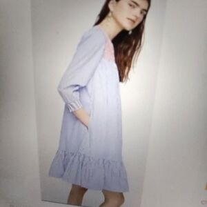 NWT J. Crew blue and white striped babydoll dress with pink embroidery size XS